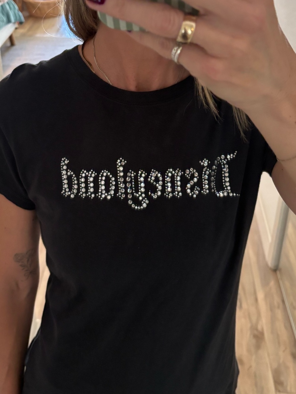 Disney Black Crystal-Stud Logo Short Sleeve Tee